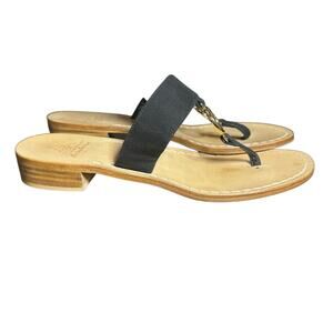 Mastro Positaro Spain Black Thong Leather Sandals sz 40 US 9 Slip-On short heel